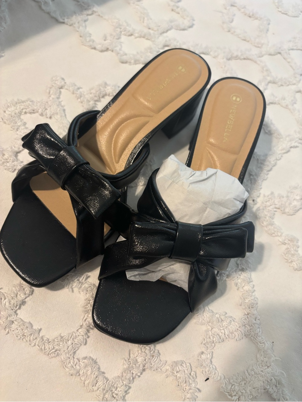 NEWBELLA Open Toe Bow Heeled Sandals